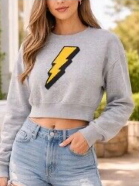 Forever 21 Plus Gray Crewneck Sweatshirt lighting bolt 2X lightweight plus size - Picture 5 of 9
